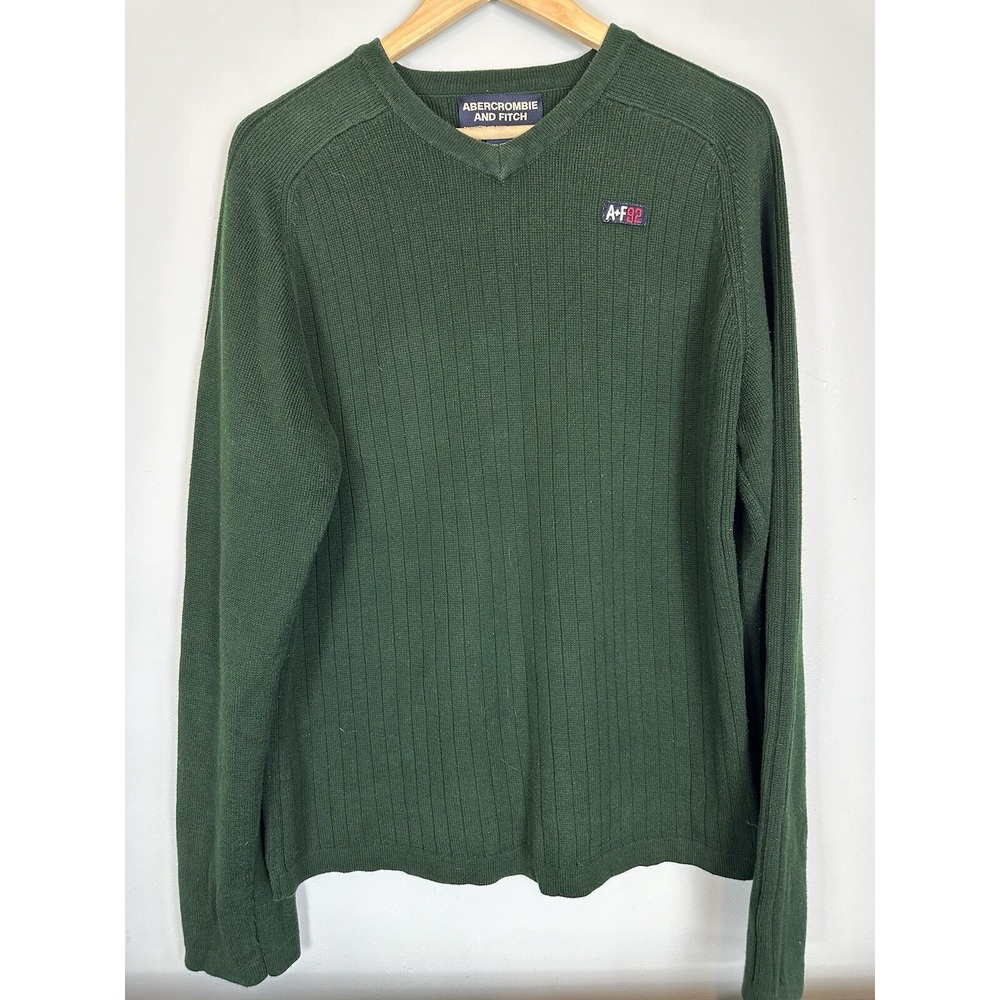 Abercrombie & Fitch A92 Men's Y2K Ribbed Knit Sweater Green Pullover Size XL